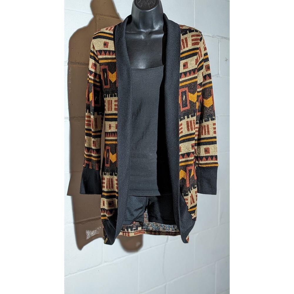 Rue 21 Geometric Aztec Print Cardigan Sweater Open Front Knit Long Sleeve Medium